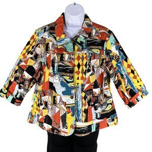 Mirror Image Womens L Colorful Abstract Print  Jacket Front Pockets Art To Wear